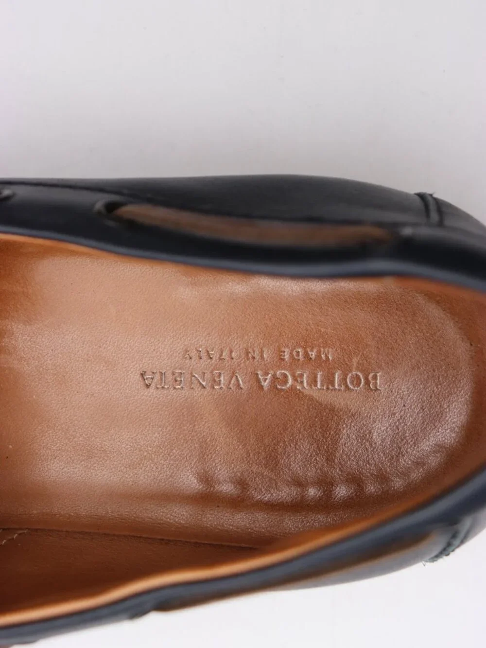 Bottega Veneta Boat Shoes Men's Size EU 44.5 Navy Leather Lace Up Loafers Italy